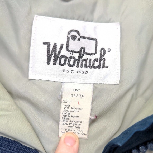 Woolrich Men's Parka Jacket Blue Large Zip Front Long Sleeve Pockets Vintage USA - Picture 11 of 14